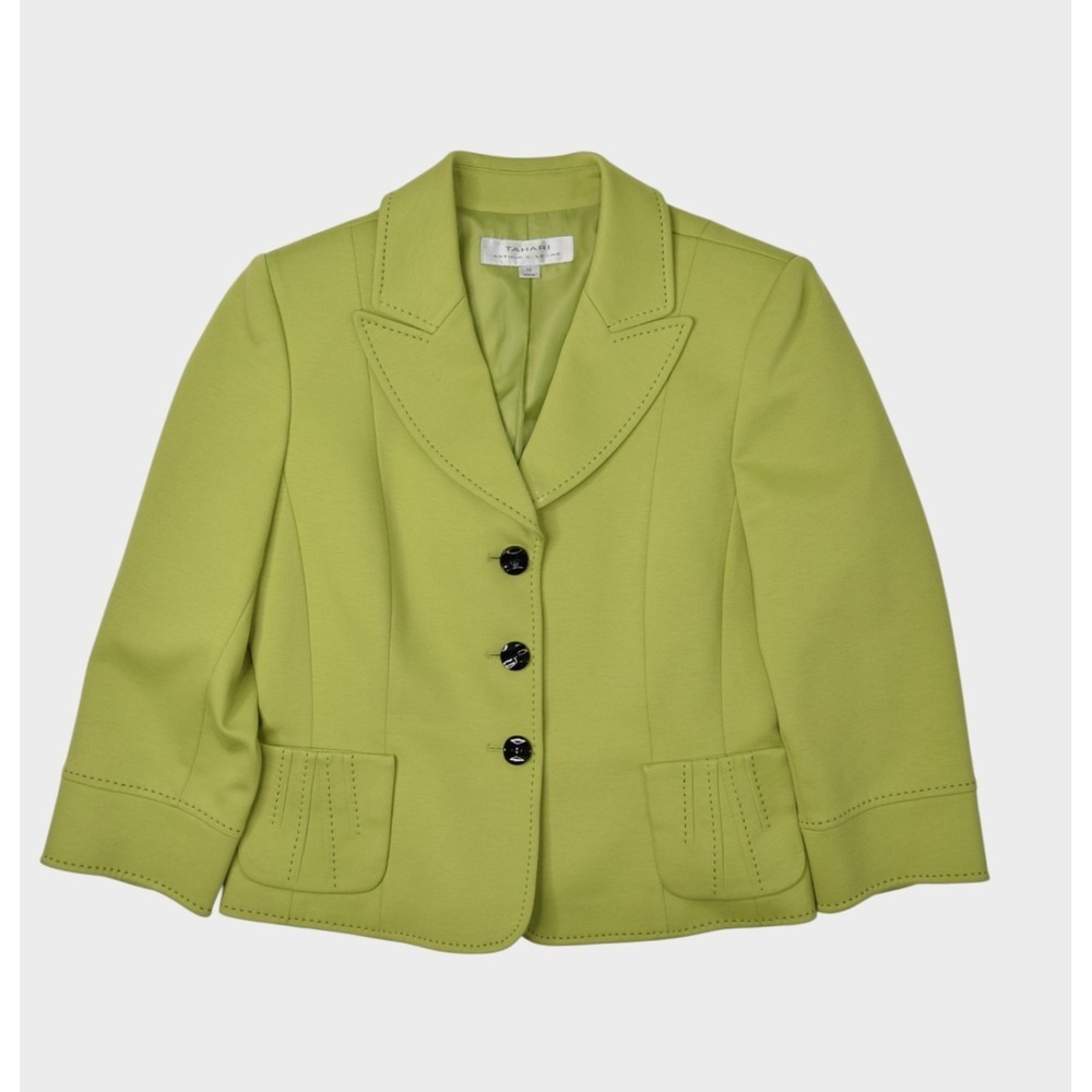 Tahari Jacket Womens 10 Green Cropped Blazer Bolero Mod Embroidered